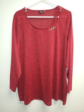 Style & Co Red Long Sleeve Top Size 2X Plus Shoulder Strap Detail